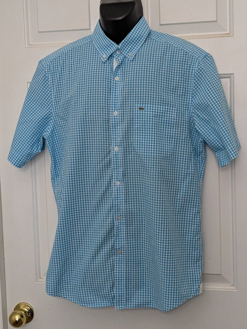 LACOSTE LIVE Casual MEN SHIRT SHORT SLEEVE ORIGINAL SIZE 40 BLUE WHITE .